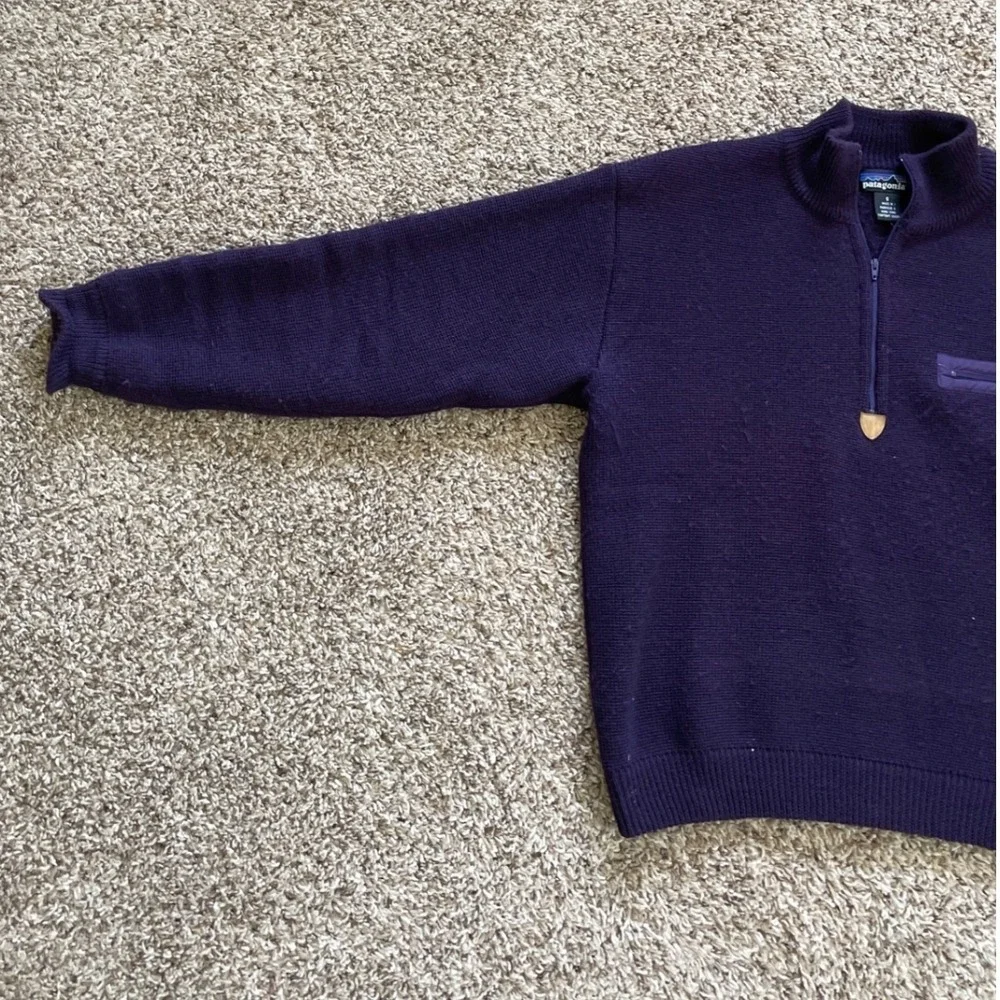 Vintage Patagonia Mens Small Purple 100% Wool Quarter Zip Pullover Sweater